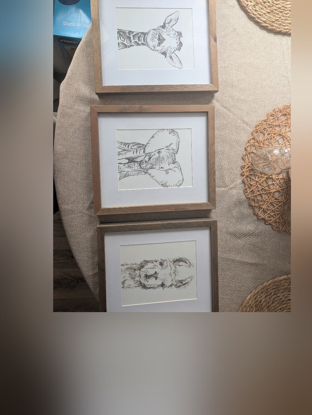 Neutral Trio of Framed Safari Animal Sketches - Beige and Brown